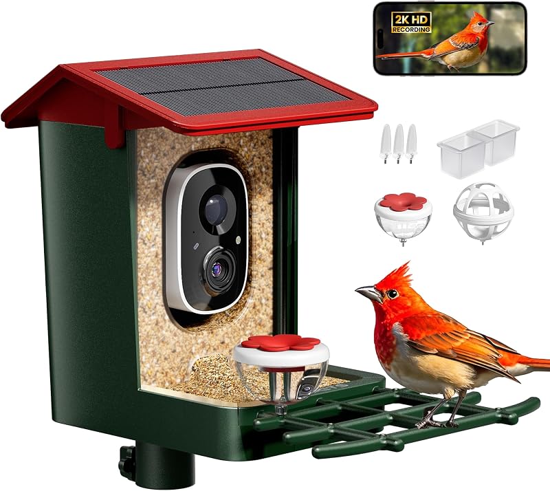 Smart Bird Feeder with Camera Solar Powered, 2K HD Video, AI Bird Species Identification, Instant Arrival Ale…