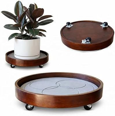 Plant Caddy with Wheels Indoor – Bamboo Rolling Plant Stand with Absorbent Stone, No Water Stains, 360° Wheel… — view 2