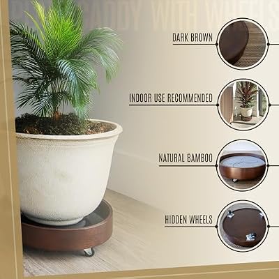 Plant Caddy with Wheels Indoor – Bamboo Rolling Plant Stand with Absorbent Stone, No Water Stains, 360° Wheel… — view 4