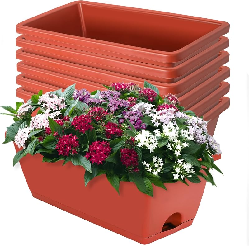 LOCONHA 7 Pack Window Box Planter, Plastic Vegetable Flower Planters Boxes