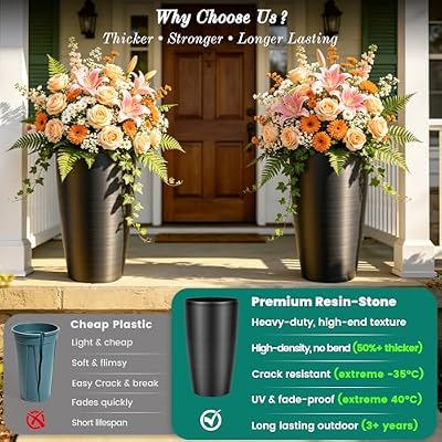 Autodaya 22.8" Tall Outdoor Planters Set of 2, Faux Brushed Steel Finish — view 4