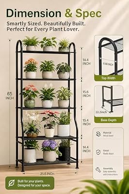 5-Tier Metal Plant Stand - Heavy Duty Indoor Outdoor Flower Shelf for Multiple Pots, 65" Tall Vertical Holder… — view 3