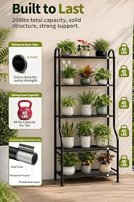 5-Tier Metal Plant Stand - Heavy Duty Indoor Outdoor Flower Shelf for Multiple Pots, 65" Tall Vertical Holder… — view 4