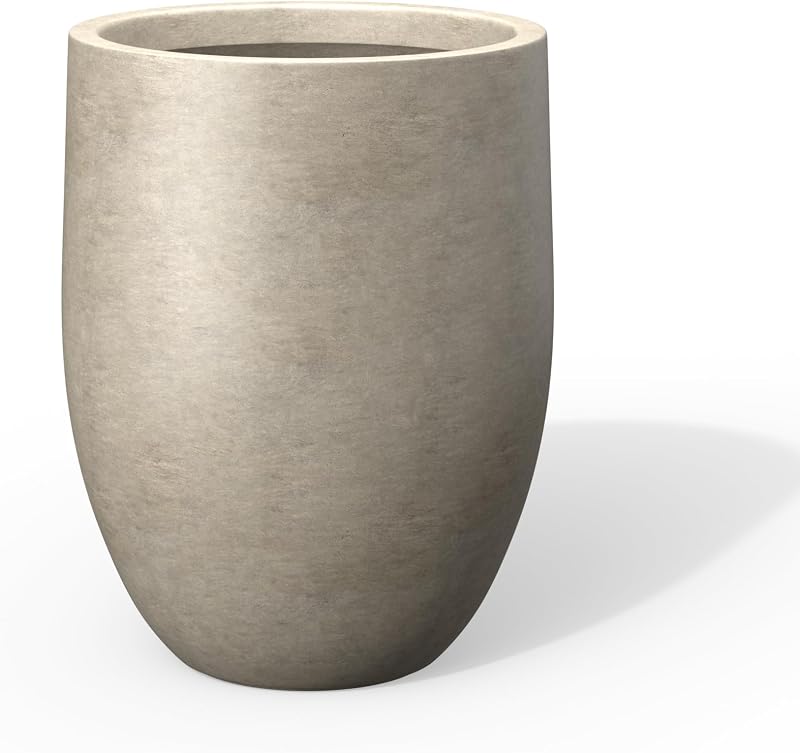 Kante 21.7" Tall Concrete Planter, Large Round Bullet Pot, Weathered Finish