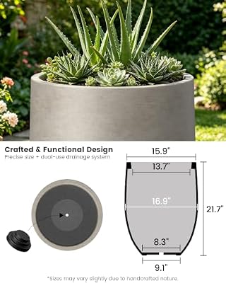 Kante 21.7" Tall Concrete Planter, Large Round Bullet Pot, Weathered Finish — view 4