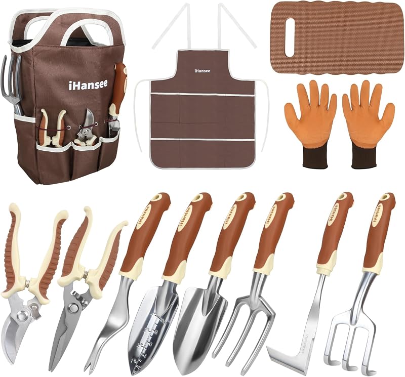 Brown Garden Tools Set 12-Piece, Gardening Gifts for Women Men
