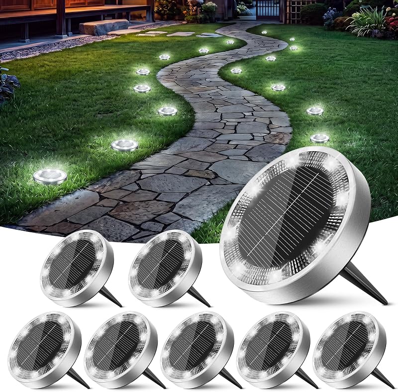 Peasur Solar Lights Outdoor Waterproof, 8 Pack Solar Powered Ground Lights Outdoor, IP68 Waterproof, Anti-Rus…