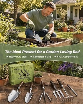 Garden Tool Set, 6PCS Heavy Duty Stainless Steel Gardening Hand Tools with Ropes, Includes Hand Cultivator Sh… — view 3