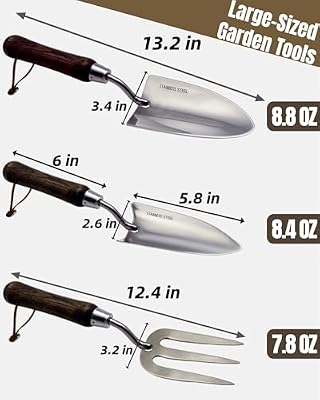 Garden Tool Set, 6PCS Heavy Duty Stainless Steel Gardening Hand Tools with Ropes, Includes Hand Cultivator Sh… — view 4