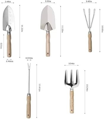 Garden Tool Set, 5 Piece Stainless Steel Gardening Tools with Wooden Handles Hand Tools with Transplanting Ha… — view 3