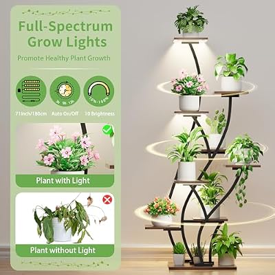 Plant Stand Indoor with Grow Light - 2 Pack Lighted Large Plant Shelf Tall — view 4