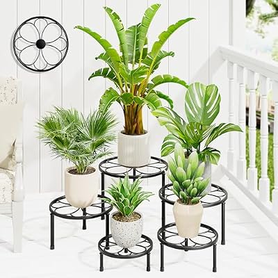 5 Pack Flower Pot Black Tables Plant Stand Indoor Outdoor(BlackFlower) — view 2