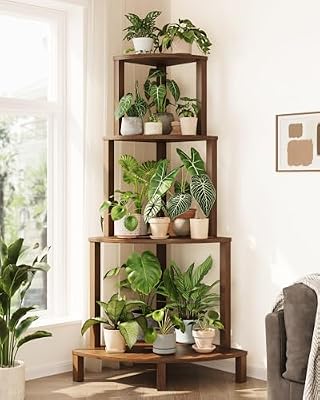 Bamworld Corner Plant Shelf 4-Tier Plant Stand Indoor Wood Plant Rack — view 2