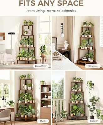 Bamworld Corner Plant Shelf 4-Tier Plant Stand Indoor Wood Plant Rack — view 4