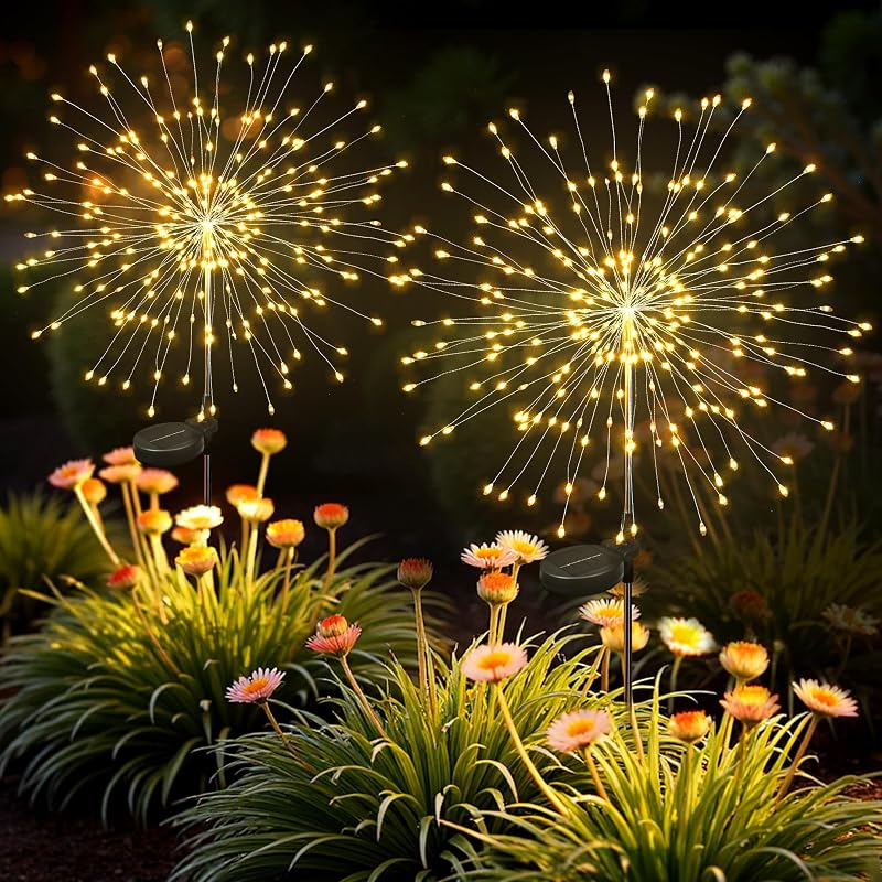 2Pack Solar Lights Outdoor, 120LED Firework Lights