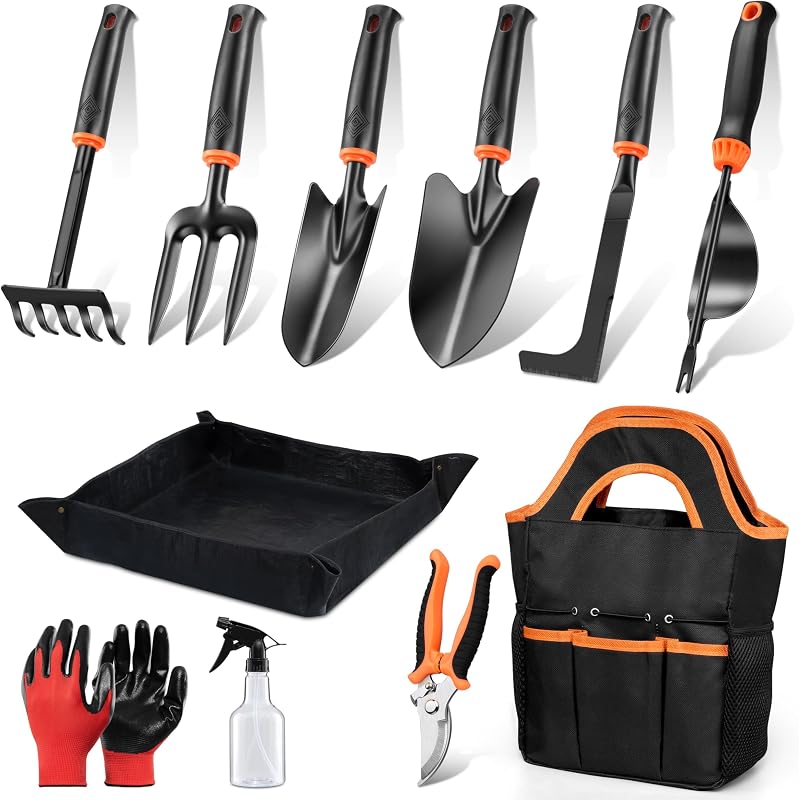 HaSteeL Garden Tools Set, 11 Pcs Gardening Supplies Hand Tool Kit for Women Men Gardeners, Include Tote Bag,…