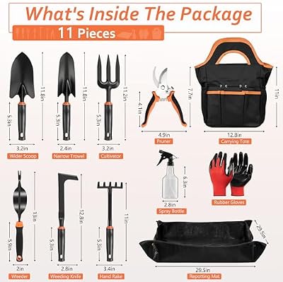 HaSteeL Garden Tools Set, 11 Pcs Gardening Supplies Hand Tool Kit for Women Men Gardeners, Include Tote Bag,… — view 3