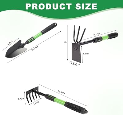 Gardening Tool, 3 Pack Lightweight Heavy Duty Spade Shovel, Garden Tools and Hand Rake with Soft Rubber Non-S… — view 3