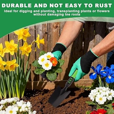 Gardening Tool, 3 Pack Lightweight Heavy Duty Spade Shovel, Garden Tools and Hand Rake with Soft Rubber Non-S… — view 4