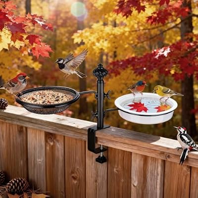 BOLITE Balcony Bird Feeder for Deck Railing, Mounted with Mesh & Bath Trays — view 3
