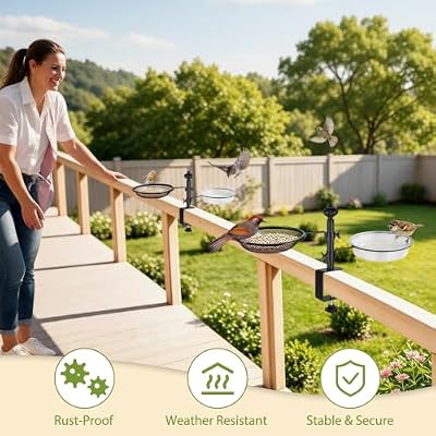 BOLITE Balcony Bird Feeder for Deck Railing, Mounted with Mesh & Bath Trays — view 4