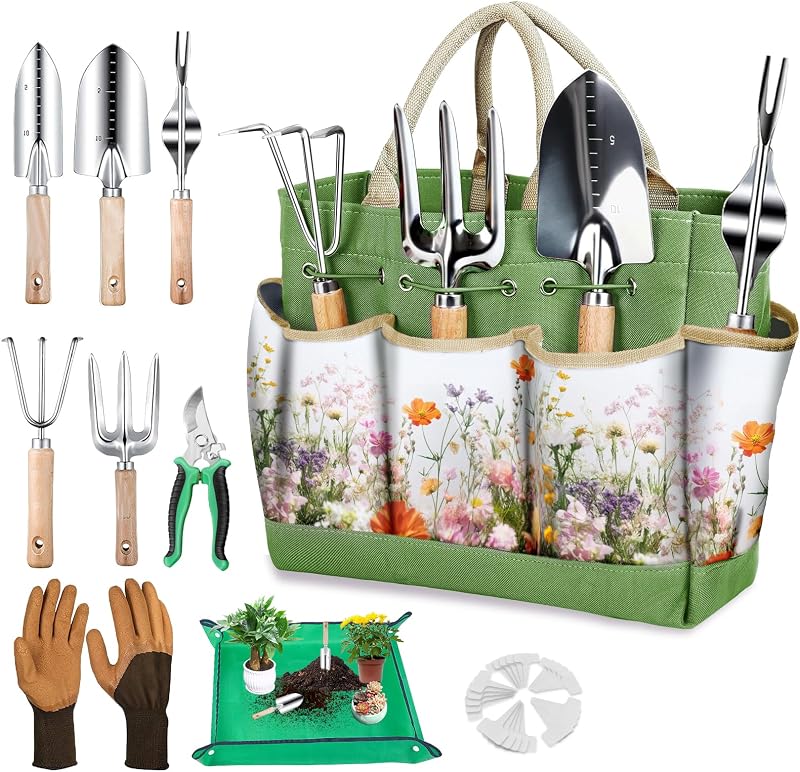 Gardening Tools Set for Women 29Pcs Heavy Duty Garden Hand Tools Set with Floral Tote Bag Rust-Proof Garden T…