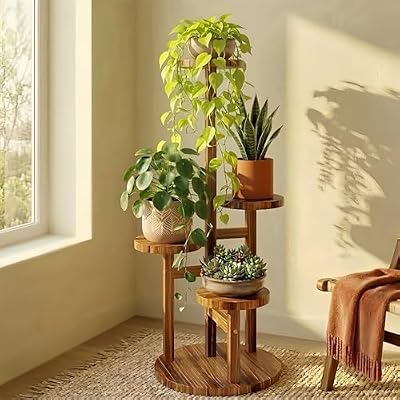 Bamworld Plant Stand Indoor Wood Plant Shelf 4 Tier Brown — view 2