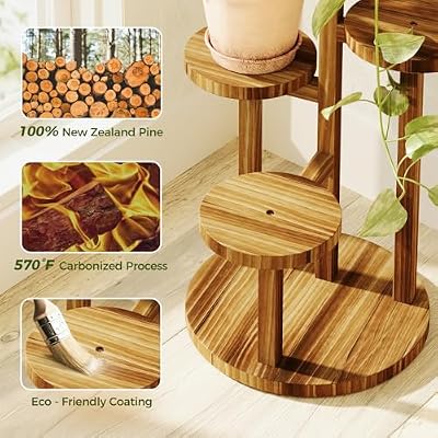 Bamworld Plant Stand Indoor Wood Plant Shelf 4 Tier Brown — view 3