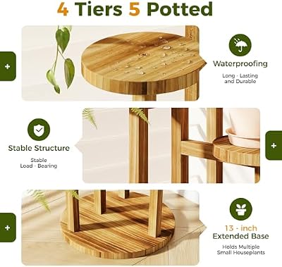 Bamworld Plant Stand Indoor Wood Plant Shelf 4 Tier Brown — view 4