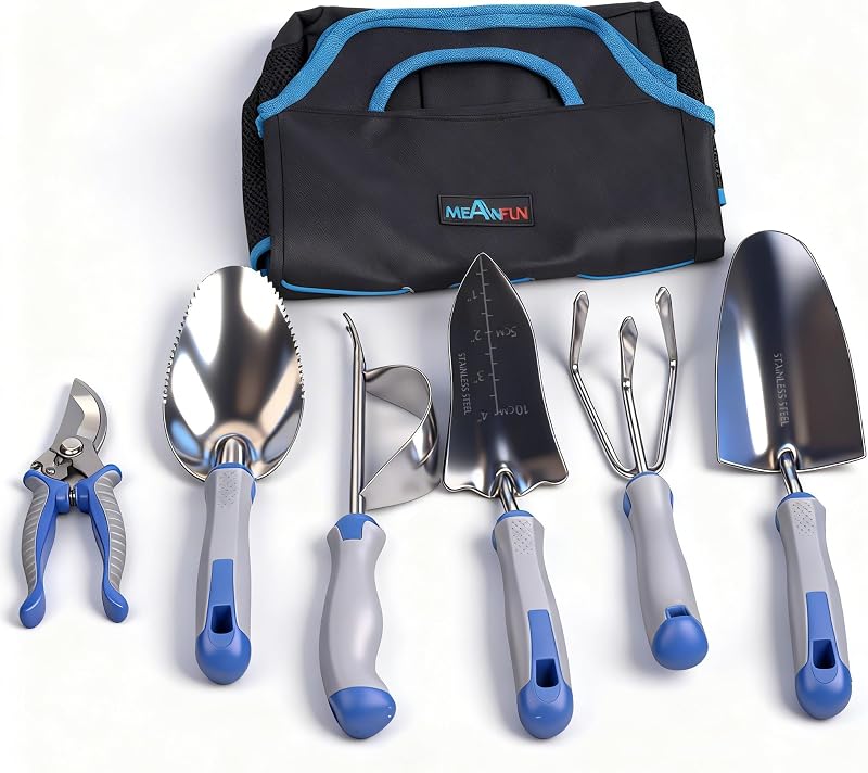 8 PCS Gardening Tools Set with Ergonomic Handles, Heavy Duty Garden Tool Kit with Storage Bag, Rust-Resistant…