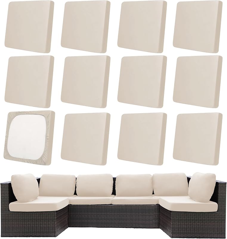 12Pcs Patio Cushion Covers, Outdoor Stretch Cushion Covers, Washable