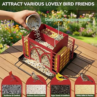 Bird Feeders for Outdoors Hanging, Metal Bird Feeder with Double Suet Cage Weatherproof Metal Roof, 3.5Lbs La… — view 3