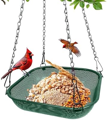 Hanging Platform Bird Feeder for Outdoors, 11 in Square Tray, Green — view 2