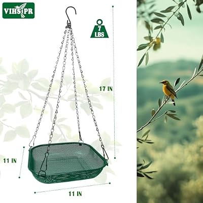 Hanging Platform Bird Feeder for Outdoors, 11 in Square Tray, Green — view 3