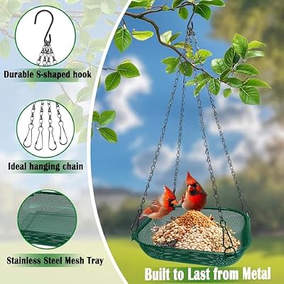 Hanging Platform Bird Feeder for Outdoors, 11 in Square Tray, Green — view 4