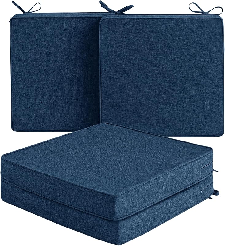 Outdoor Chair Cushions, Set of 4, 19 x 19 Inch, Navy Blue