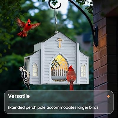 Church-Shaped Metal Bird Feeder with Solar Light - Hanging Outdoor Feeder, 5 LB Large Capacity & Bird Suet De… — view 3