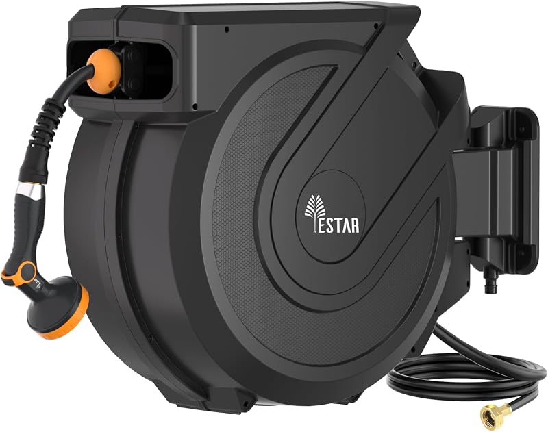 Retractable Garden Hose Reel 1/2 in x100 ft, Wall Mounted Hose Reel