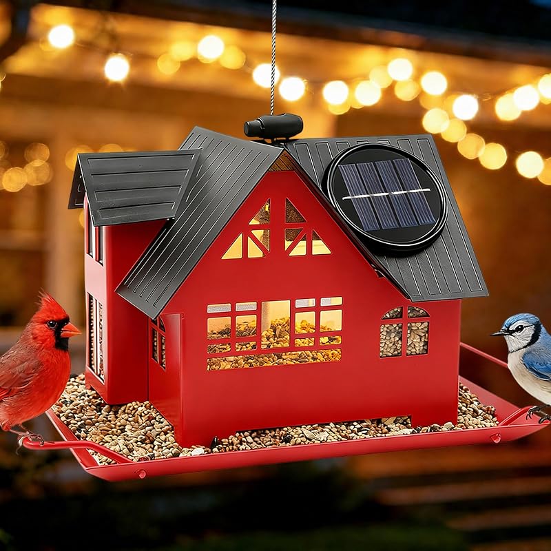 Solar Bird Feeders for Outdoors Hanging, Heavy-Duty All-Metal