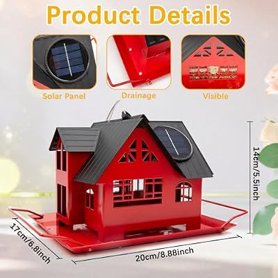Solar Bird Feeders for Outdoors Hanging, Heavy-Duty All-Metal — view 3