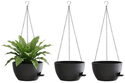 Hanging Planters, 3-Pack 10 Inch Self-Watering Pots with Drainage Holes and Chains, Matte Plastic Planters fo… — view 2