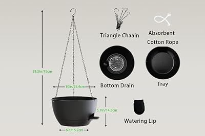 Hanging Planters, 3-Pack 10 Inch Self-Watering Pots with Drainage Holes and Chains, Matte Plastic Planters fo… — view 3