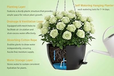 Hanging Planters, 3-Pack 10 Inch Self-Watering Pots with Drainage Holes and Chains, Matte Plastic Planters fo… — view 4