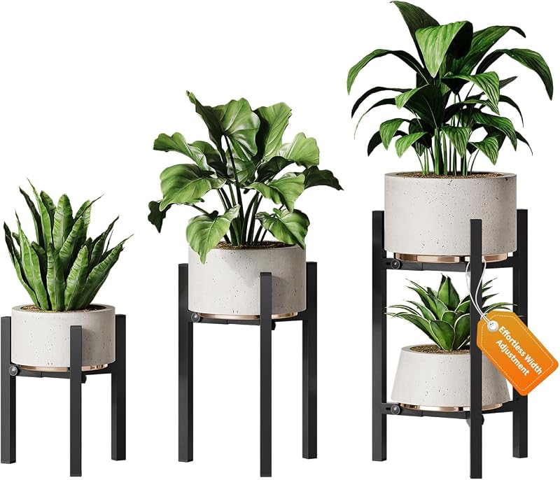 3 Pack Plant Stand Indoor Adjustable, Metal Modern Indoor Plant Stand, Heavy Duty Single Plant Stands Outdoor…