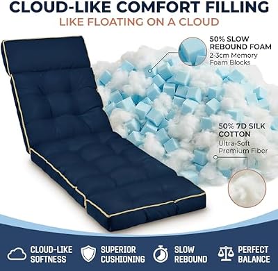 MAGIC ELEPHANT Chaise Lounge Cushion Outdoor, Memory Foam Replacement Patio Pool Lounge Chair Cushion with Ti… — view 3