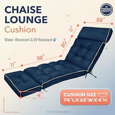 MAGIC ELEPHANT Chaise Lounge Cushion Outdoor, Memory Foam Replacement Patio Pool Lounge Chair Cushion with Ti… — view 4