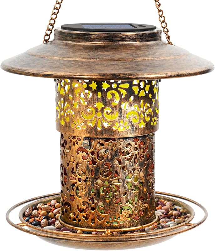 DY-SKTY Metal Bird Feeder for Outdoor Hanging, Large Capacity Solar light Wild Bird Feeder with Drainage Hole…