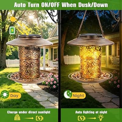 DY-SKTY Metal Bird Feeder for Outdoor Hanging, Large Capacity Solar light Wild Bird Feeder with Drainage Hole… — view 3