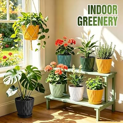 8 Inch Plant Pots 4 Pack Plastic Planters with Drainage & Saucers — view 3