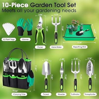 WOWBOX Garden Tools Set, 10 PCS Heavy Duty Gardening Hand Tools Kit, Green — view 3